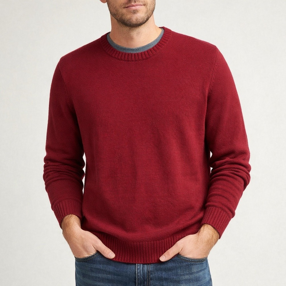 Vintage Eddie Bauer Crewneck Sweater Mens M Burgundy Red Cotton Knit USA Preppy